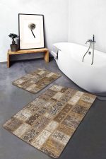 - PaspasTakimi-2li-Set863-Gorsel-2 - Realhomes  2'li Set Kahverengi Zeminde Patchwork Motifli Yöresel Desenli Etnik Motifler Klasik  2'li Banyo & Mutfak Paspas Takımı Realhomes