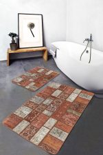 - PaspasTakimi-2li-Set864-Gorsel-1 - Realhomes 2'li Set Kahverengi Zeminde Patchwork Motifli Geleneksel Desenli Vintage Vintage 2'li Banyo & Mutfak Paspas Takımı Realhomes