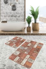 - PaspasTakimi-2li-Set864-Gorsel - Realhomes 2'li Set Kahverengi Zeminde Patchwork Motifli Geleneksel Desenli Vintage Vintage 2'li Banyo & Mutfak Paspas Takımı Realhomes