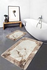 - PaspasTakimi-2li-Set865-Gorsel-1 - Realhomes  2'li Set Bej Zeminde Çerçeveli Motifli Mermer Desenli Geometrik Vintage  2'li Banyo & Mutfak Paspas Takımı Realhomes