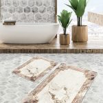 2'li Set Krem - Bej Zeminde Antik Motifli Eskitme Desenli Eskitme Motifli Floral  2'li Banyo & Mutfak Paspas Takımı Realhomes