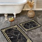 2'li Set Kiremit Zeminde Altın Motifli Kuru Çiçek Desenli Floral Klasik  2'li Banyo & Mutfak Paspas Takımı Realhomes