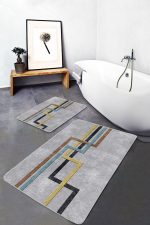 - PaspasTakimi-2li-Set867-Gorsel-2 - Realhomes  2'li Set Gri Zeminde Geometrik Motifli Klasik Desenli Geometrik Sade & Şık  2'li Banyo & Mutfak Paspas Takımı Realhomes