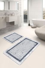 - PaspasTakimi-2li-Set868-Gorsel-2 - Realhomes  2'li Set Gri Zeminde Çerçeveli Motifli Geometrik Desenli Geometrik Sade & Şık  2'li Banyo & Mutfak Paspas Takımı Realhomes