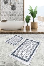 - PaspasTakimi-2li-Set868-Gorsel-4 - Realhomes  2'li Set Gri Zeminde Çerçeveli Motifli Geometrik Desenli Geometrik Sade & Şık  2'li Banyo & Mutfak Paspas Takımı Realhomes