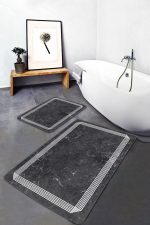 - PaspasTakimi-2li-Set869-Gorsel-1 - Realhomes  2'li Set Füme Zeminde Çerçeveli Motifli Mermer Desenli Geometrik Klasik  2'li Banyo & Mutfak Paspas Takımı Realhomes