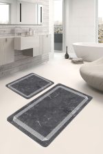 - PaspasTakimi-2li-Set869-Gorsel-5 - Realhomes  2'li Set Füme Zeminde Çerçeveli Motifli Mermer Desenli Geometrik Klasik  2'li Banyo & Mutfak Paspas Takımı Realhomes