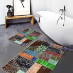 2'li Set Siyah - Beyaz Zeminde Geometrik Motifli Baklava Desenli Geometrik Sade & Şık  2'li Banyo & Mutfak Paspas Takımı Realhomes