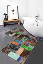 - PaspasTakimi-2li-Set870-Gorsel - Realhomes 2'li Set Kahverengi Zeminde Patchwork Motifli Etnik Desenli Vintage Eskitme Motifli 2'li Banyo & Mutfak Paspas Takımı Realhomes