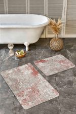 - Realhomes - Realhomes  2'li Set Antika Zeminde Örgü Motifli Eskitme Desenli Eskitme Motifli Vintage  2'li Banyo & Mutfak Paspas Takımı Realhomes