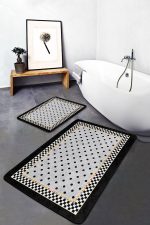 - PaspasTakimi-2li-Set872-Gorsel-5 - Realhomes  2'li Set Gri Zeminde Puanlı Motifli Çerçeveli Desenli Geometrik Vintage  2'li Banyo & Mutfak Paspas Takımı Realhomes