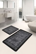 - PaspasTakimi-2li-Set873-Gorsel-1 - Realhomes  2'li Set Siyah Zeminde Çerçeveli Motifli Klasik Desenli Geometrik Klasik  2'li Banyo & Mutfak Paspas Takımı Realhomes