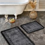 2'li Set Gri Zeminde Eskitme Motifli Antik Desenli Eskitme Motifli Sade & Şık  2'li Banyo & Mutfak Paspas Takımı Realhomes