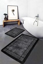 - PaspasTakimi-2li-Set873-Gorsel-4 - Realhomes  2'li Set Siyah Zeminde Çerçeveli Motifli Klasik Desenli Geometrik Klasik  2'li Banyo & Mutfak Paspas Takımı Realhomes