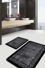 - PaspasTakimi-2li-Set873-Gorsel-5 - Realhomes  2'li Set Siyah Zeminde Çerçeveli Motifli Klasik Desenli Geometrik Klasik  2'li Banyo & Mutfak Paspas Takımı Realhomes