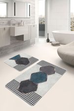 - PaspasTakimi-2li-Set874-Gorsel-2 - Realhomes  2'li Set Gri Zeminde Geometrik Motifli Kazayağı Desenli Geometrik Klasik  2'li Banyo & Mutfak Paspas Takımı Realhomes