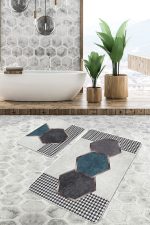 - PaspasTakimi-2li-Set874-Gorsel-4 - Realhomes  2'li Set Gri Zeminde Geometrik Motifli Kazayağı Desenli Geometrik Klasik  2'li Banyo & Mutfak Paspas Takımı Realhomes