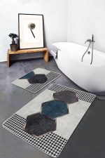 - PaspasTakimi-2li-Set874-Gorsel-5 - Realhomes  2'li Set Gri Zeminde Geometrik Motifli Kazayağı Desenli Geometrik Klasik  2'li Banyo & Mutfak Paspas Takımı Realhomes