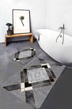 - PaspasTakimi-2li-Set875-Gorsel - Realhomes  2'li Set Gri Zeminde Geometrik Motifli Klasik Desenli Geometrik Klasik  2'li Banyo & Mutfak Paspas Takımı Realhomes