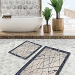 2'li Set Kanvas Zeminde Modern Sanat Motifli Düğüm Desenli Modern Klasik  2'li Banyo & Mutfak Paspas Takımı Realhomes