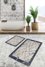 - PaspasTakimi-2li-Set877-Gorsel - Realhomes  2'li Set Krem - Mavi Zeminde Çerçeveli Motifli Çizgi Desenli Vintage Eskitme Motifli  2'li Banyo & Mutfak Paspas Takımı Realhomes