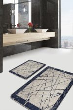 - PaspasTakimi-2li-Set877-Gorsel-2 - Realhomes  2'li Set Krem - Mavi Zeminde Çerçeveli Motifli Çizgi Desenli Vintage Eskitme Motifli  2'li Banyo & Mutfak Paspas Takımı Realhomes