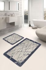 - PaspasTakimi-2li-Set877-Gorsel-5 - Realhomes  2'li Set Krem - Mavi Zeminde Çerçeveli Motifli Çizgi Desenli Vintage Eskitme Motifli  2'li Banyo & Mutfak Paspas Takımı Realhomes