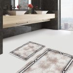 2'li Set Bej - Gri Zeminde Örgü Motifli Geometrik Desenli Geometrik Eskitme Motifli  2'li Banyo & Mutfak Paspas Takımı Realhomes