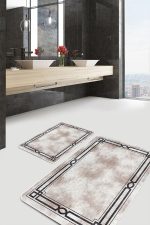 - PaspasTakimi-2li-Set878-Gorsel - Realhomes  2'li Set Kahverengi Zeminde Çerçeveli Motifli Eskitme Desenli Geometrik Sade & Şık  2'li Banyo & Mutfak Paspas Takımı Realhomes