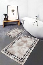 - PaspasTakimi-2li-Set878-Gorsel-5 - Realhomes  2'li Set Kahverengi Zeminde Çerçeveli Motifli Eskitme Desenli Geometrik Sade & Şık  2'li Banyo & Mutfak Paspas Takımı Realhomes