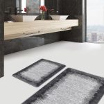 2'li Set Mavi Zeminde Dokuma Halı Motifli Eskitme Desenli Eskitme Motifli Sade & Şık  2'li Banyo & Mutfak Paspas Takımı Realhomes