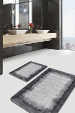 - PaspasTakimi-2li-Set879-Gorsel - Realhomes 2'li Set Siyah - Gri Zeminde Çerçeveli Motifli Eskitme Desenli Eskitme Motifli Vintage 2'li Banyo & Mutfak Paspas Takımı Realhomes