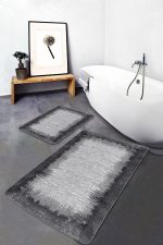 - PaspasTakimi-2li-Set879-Gorsel-5 - Realhomes 2'li Set Siyah - Gri Zeminde Çerçeveli Motifli Eskitme Desenli Eskitme Motifli Vintage 2'li Banyo & Mutfak Paspas Takımı Realhomes