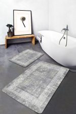 - PaspasTakimi-2li-Set881-Gorsel-5 - Realhomes  2'li Set Gri Zeminde Çerçeveli Motifli Antik Desenli Geometrik Eskitme Motifli  2'li Banyo & Mutfak Paspas Takımı Realhomes