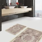 2'li Set Gri Zeminde Tribal Motifli Geometrik Desenli Etnik Motifler Vintage  2'li Banyo & Mutfak Paspas Takımı Realhomes