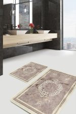 - PaspasTakimi-2li-Set882-Gorsel - Realhomes 2'li Set Kahverengi Zeminde Çerçeveli Motifli Mermer Desenli Vintage Sade & Şık 2'li Banyo & Mutfak Paspas Takımı Realhomes