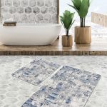 2'li Set Krem - Gold Zeminde Çerçeveli Motifli Mermer Desenli Klasik Geometrik  2'li Banyo & Mutfak Paspas Takımı Realhomes