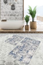 - PaspasTakimi-2li-Set884-Gorsel - Realhomes  2'li Set Mavi - Gri Zeminde Eskitme Motifli Antik Desenli Eskitme Motifli Klasik  2'li Banyo & Mutfak Paspas Takımı Realhomes