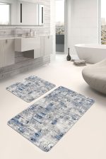 - PaspasTakimi-2li-Set884-Gorsel-5 - Realhomes  2'li Set Mavi - Gri Zeminde Eskitme Motifli Antik Desenli Eskitme Motifli Klasik  2'li Banyo & Mutfak Paspas Takımı Realhomes