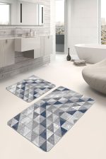 - PaspasTakimi-2li-Set885-Gorsel-1 - Realhomes  2'li Set Mavi - Gri Zeminde Geometrik Motifli Antik Desenli Geometrik Eskitme Motifli  2'li Banyo & Mutfak Paspas Takımı Realhomes