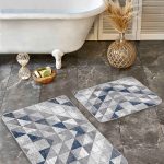 2'li Set Siyah - Gri Zeminde Eskitme Motifli Antik Desenli Eskitme Motifli Geometrik  2'li Banyo & Mutfak Paspas Takımı Realhomes