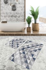 - PaspasTakimi-2li-Set885-Gorsel-2 - Realhomes  2'li Set Mavi - Gri Zeminde Geometrik Motifli Antik Desenli Geometrik Eskitme Motifli  2'li Banyo & Mutfak Paspas Takımı Realhomes