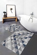 - PaspasTakimi-2li-Set885-Gorsel-4 - Realhomes  2'li Set Mavi - Gri Zeminde Geometrik Motifli Antik Desenli Geometrik Eskitme Motifli  2'li Banyo & Mutfak Paspas Takımı Realhomes