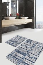 - PaspasTakimi-2li-Set886-Gorsel-4 - Realhomes  2'li Set Mavi - Gri Zeminde Geometrik Motifli Eskitme Desenli Geometrik Eskitme Motifli  2'li Banyo & Mutfak Paspas Takımı Realhomes
