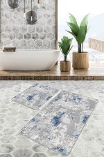 - PaspasTakimi-2li-Set889-Gorsel-1 - Realhomes  2'li Set Mavi Zeminde Eskitme Motifli Retro Desenli Eskitme Motifli Modern  2'li Banyo & Mutfak Paspas Takımı Realhomes