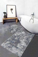 - PaspasTakimi-2li-Set890-Gorsel-1 - Realhomes  2'li Set Mavi - Beyaz Zeminde Retro Motifli Antik Desenli Eskitme Motifli Modern  2'li Banyo & Mutfak Paspas Takımı Realhomes