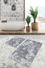 - PaspasTakimi-2li-Set890-Gorsel - Realhomes  2'li Set Mavi - Beyaz Zeminde Retro Motifli Antik Desenli Eskitme Motifli Modern  2'li Banyo & Mutfak Paspas Takımı Realhomes