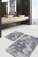 - PaspasTakimi-2li-Set890-Gorsel-2 - Realhomes  2'li Set Mavi - Beyaz Zeminde Retro Motifli Antik Desenli Eskitme Motifli Modern  2'li Banyo & Mutfak Paspas Takımı Realhomes