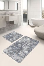 - PaspasTakimi-2li-Set890-Gorsel-5 - Realhomes  2'li Set Mavi - Beyaz Zeminde Retro Motifli Antik Desenli Eskitme Motifli Modern  2'li Banyo & Mutfak Paspas Takımı Realhomes