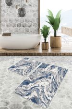 - PaspasTakimi-2li-Set891-Gorsel-1 - Realhomes 2'li Set Mavi Zeminde Eskitme Motifli Duvar Desenli Modern Eskitme Motifli 2'li Banyo & Mutfak Paspas Takımı Realhomes